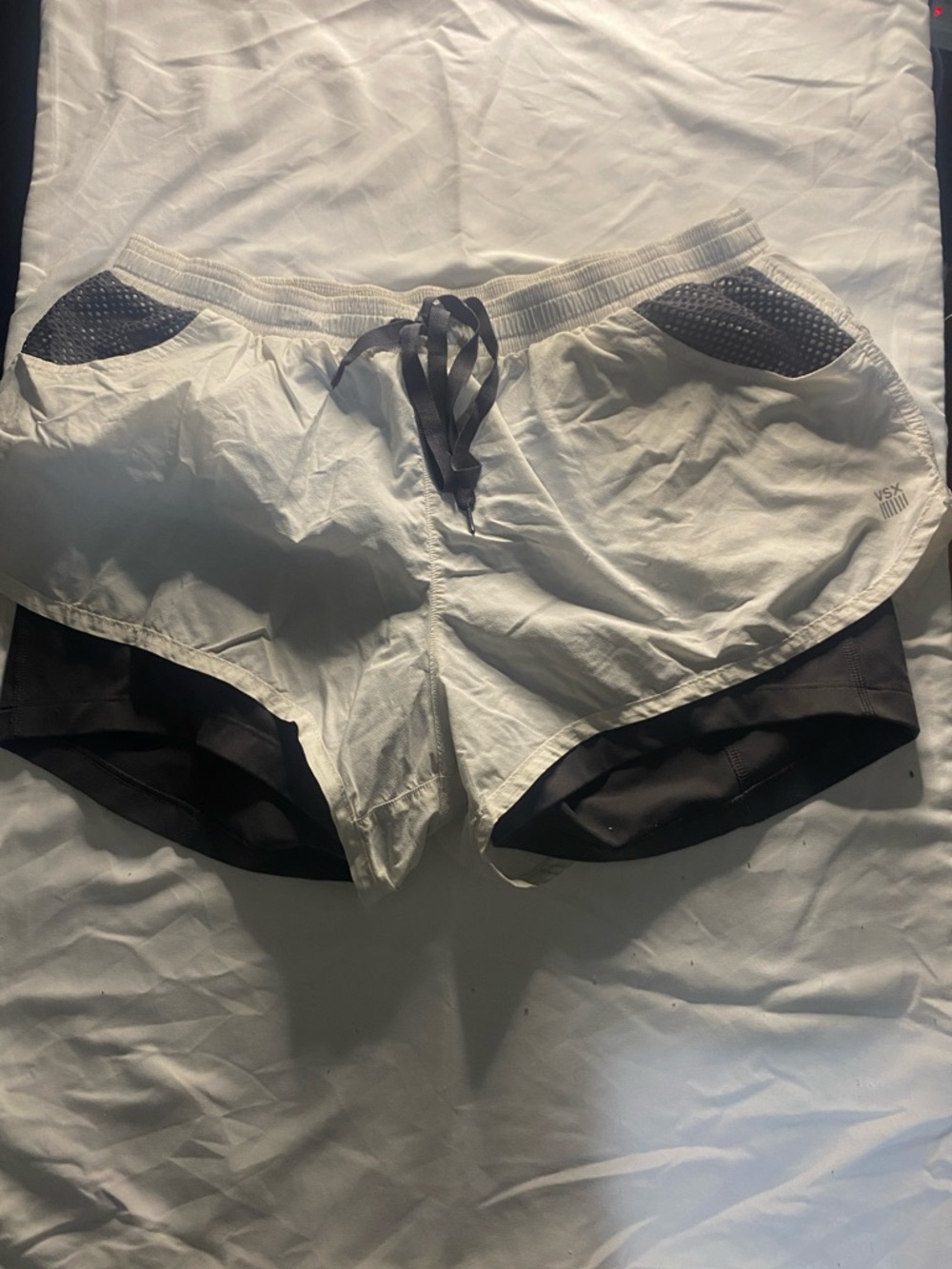 Victoria's Secret White Athletic Shorts with Black Liner and Drawstring
